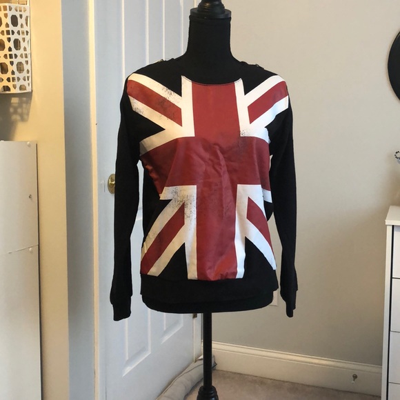 Black Union Jack Graphic Sweatshirt with Zippers - Picture 1 of 3